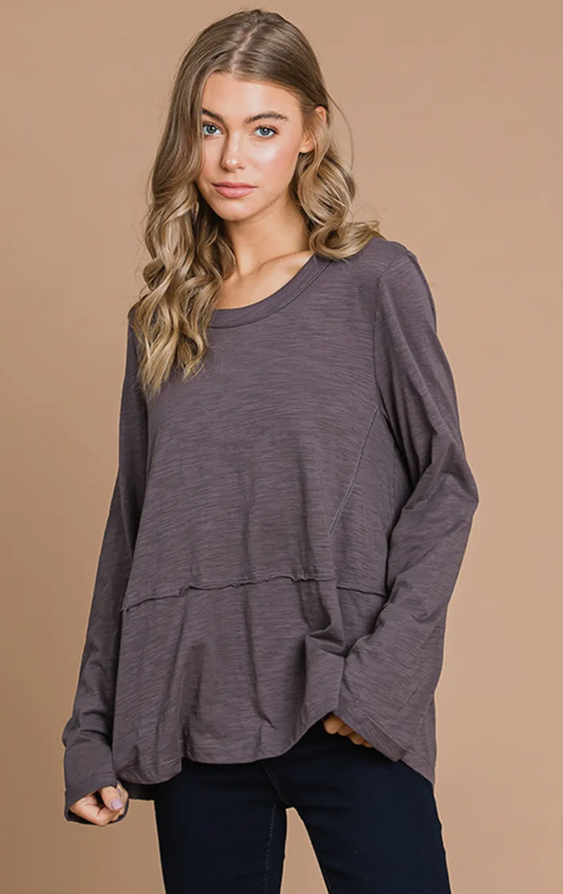 Charcoal Cotton Casual Top