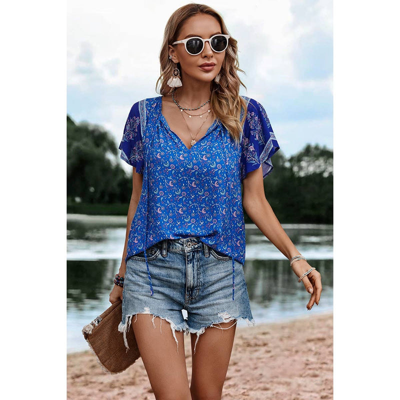 Boho Royal Blue Print Blouse