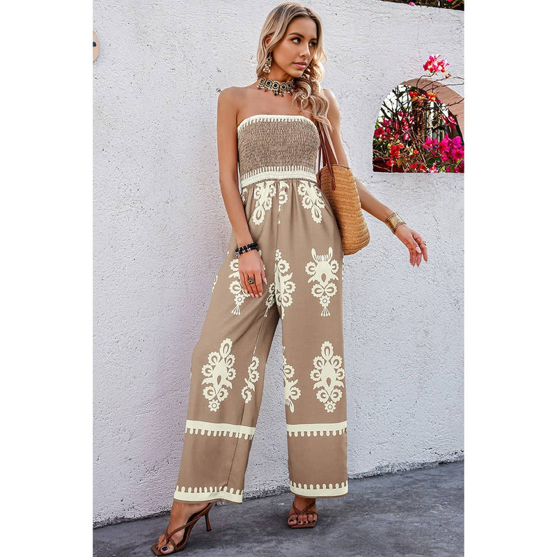 Tan Geo Print Jumpsuit