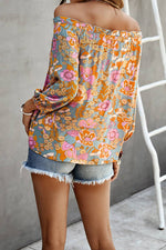 Off Shoulder Floral Blouse in Slate or Green