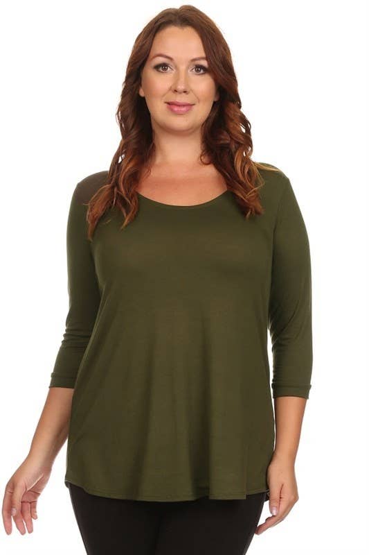 3/4 Sleeve Basic Knit Top in Plus