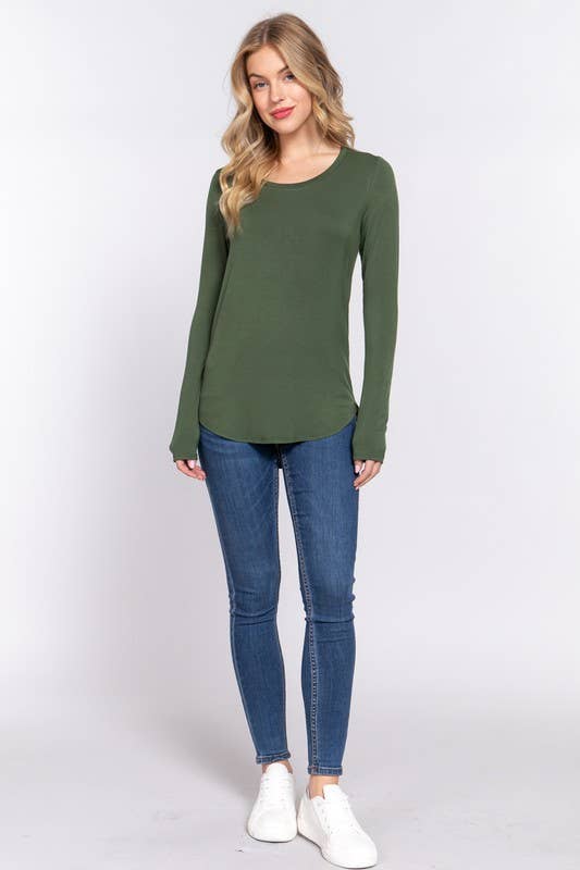 Long Sleeve Round Neck Rayon Top