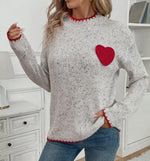 Crochet Heart Crewneck Wool Blend Sweater