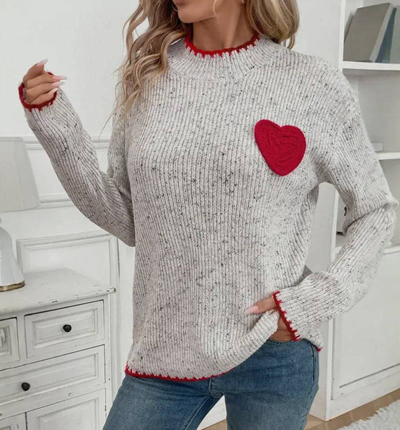 Crochet Heart Crewneck Wool Blend Sweater