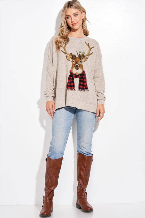Plaid Deer Printed Top