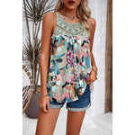 Floral Print Lace Trim Boho Sleeveless Blouse