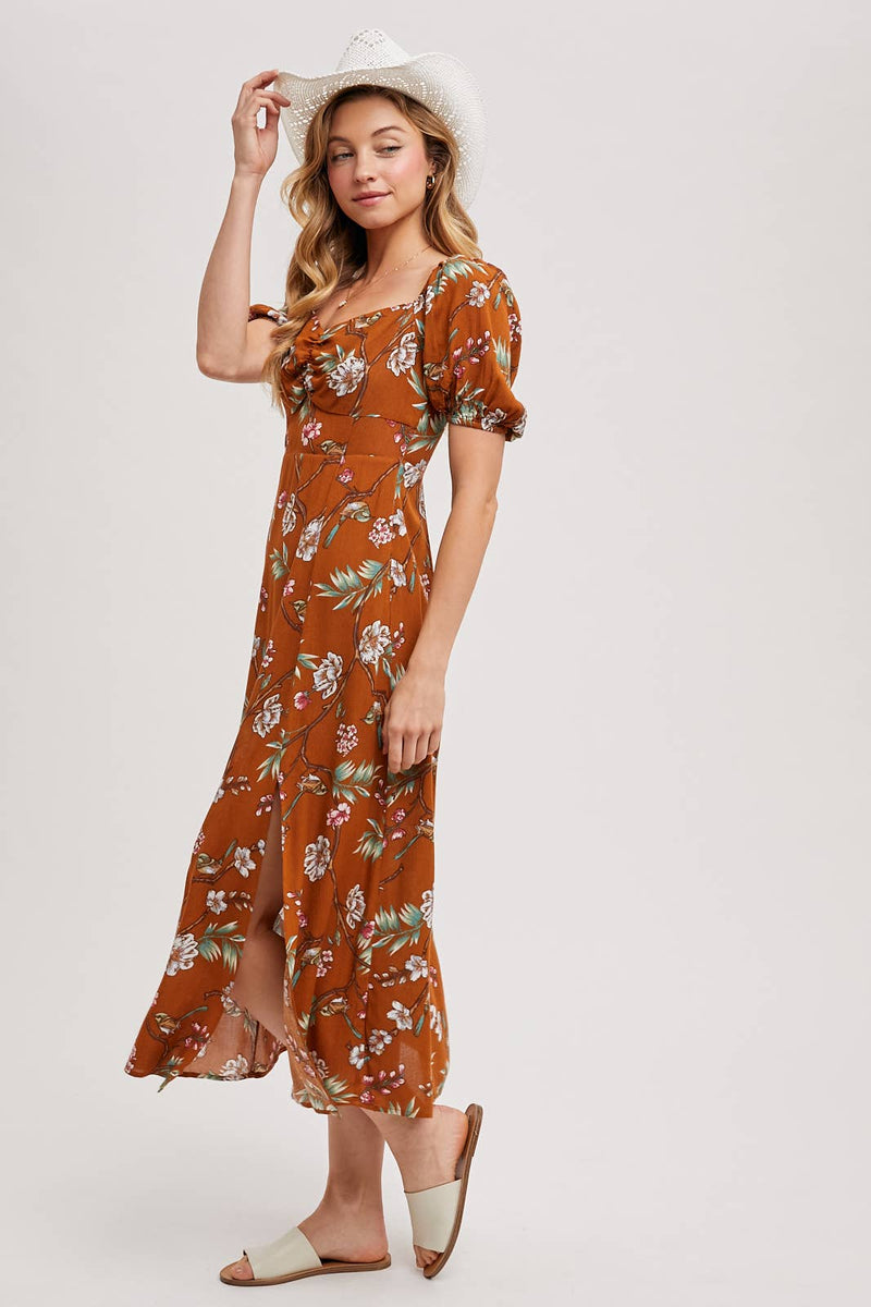 Fall Floral Print Midi-Dress