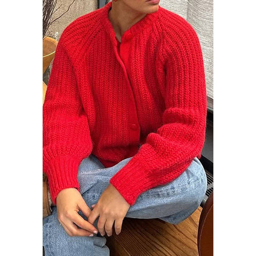 Solid Soft Knit Button Loose Cardigan