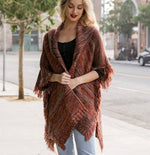 Cozy Marled Knit Collared Ruana in Rust Multi or Grey Multi