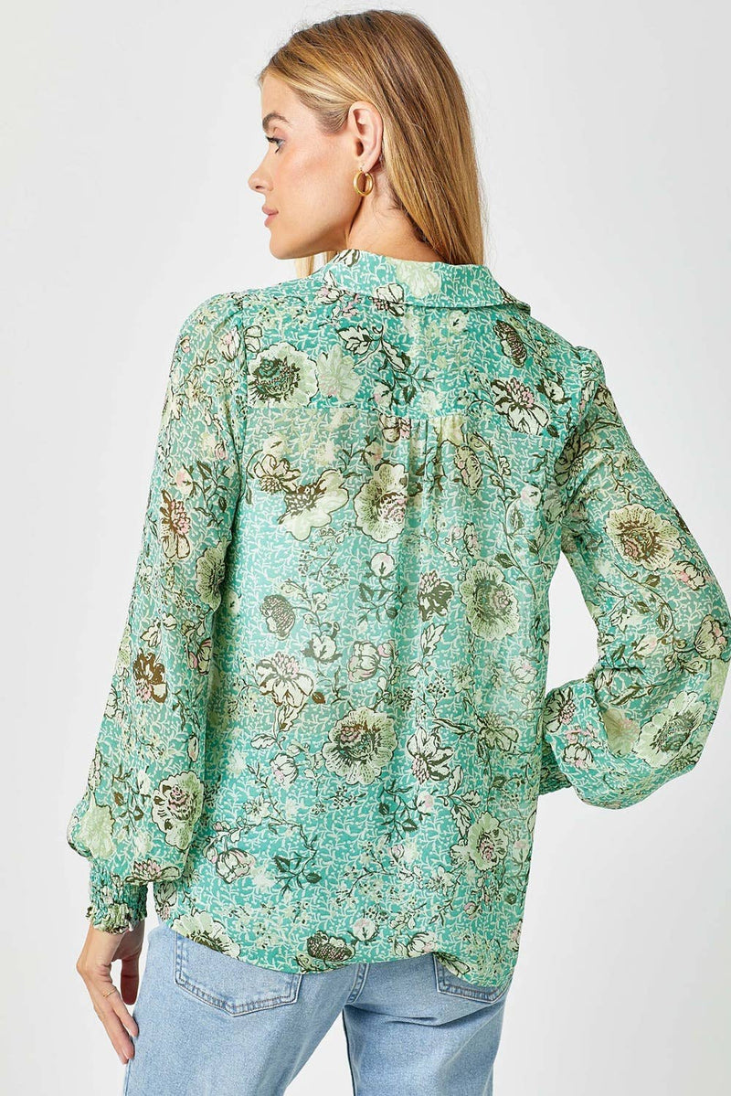 Sand Mix Pintuck Print Blouse