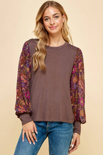 Solid Top with Printed Floral Sleeves