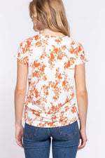 Shirred Side Print Rib Knit Top