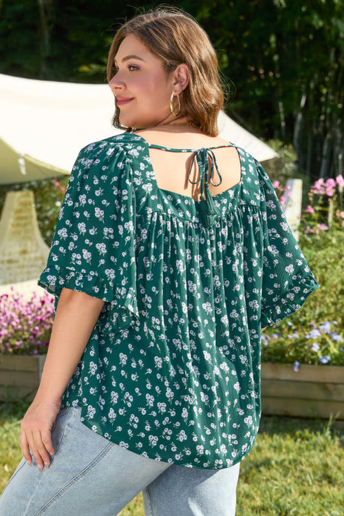Plus Size Green Squared Neckline Blouse