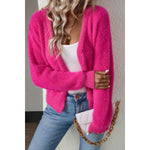 Solid Fuzzy Fleece Button V Neck Cardigan