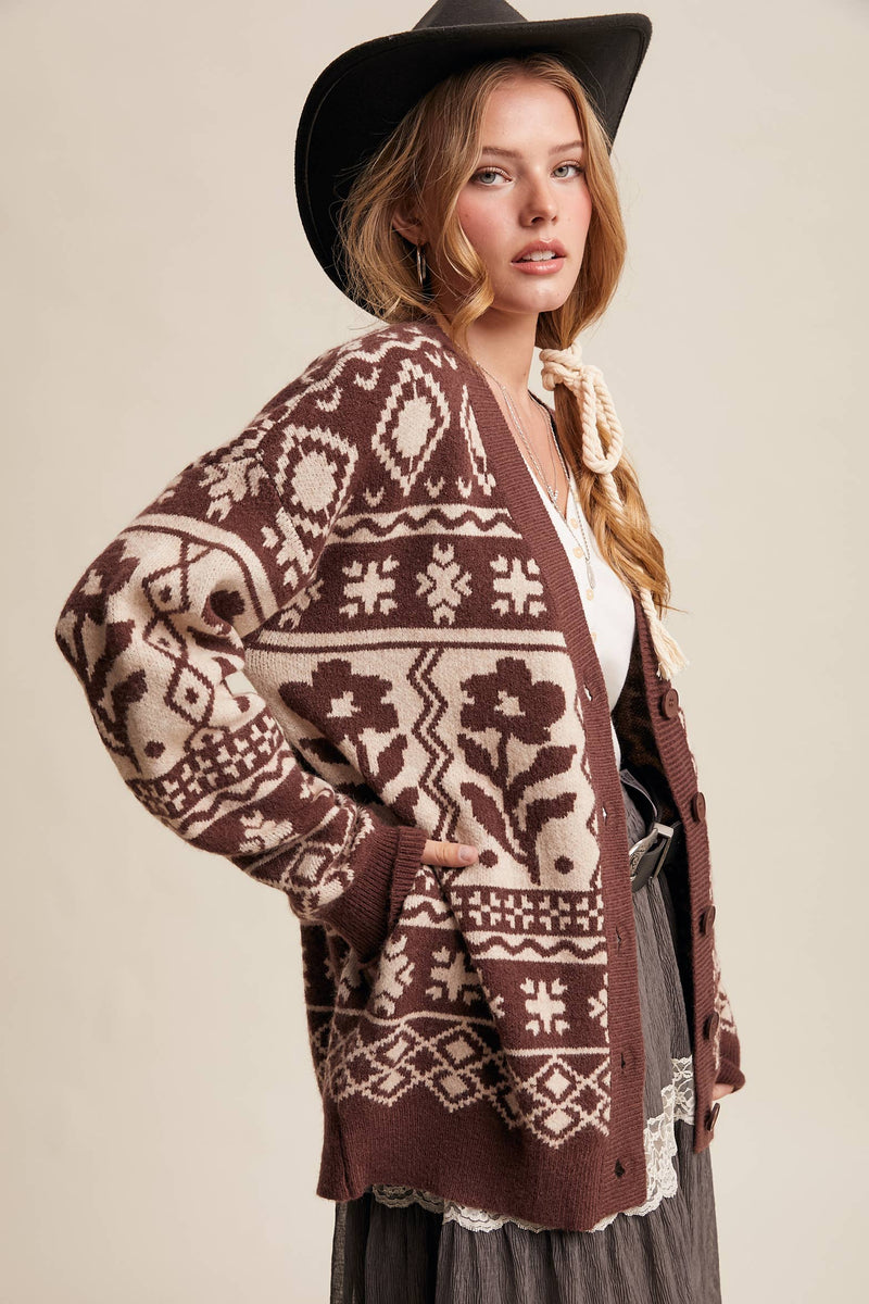 Fair Isle Floral Knit Cardigan