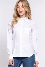 Long Sleeve Button Down Stretch Poplin Shirt S-2XL
