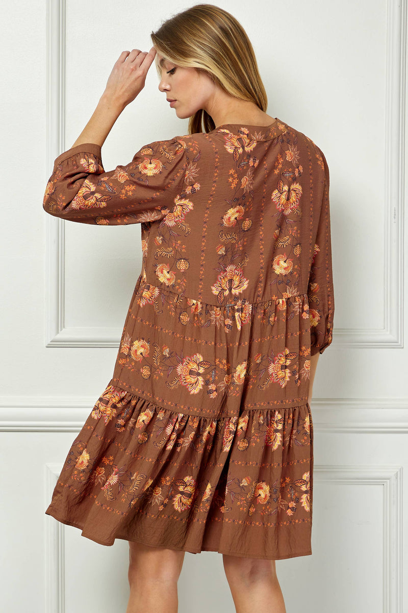 Rust Floral Shift Dress