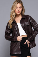 Espresso Faux Leather Shacket Plus Size