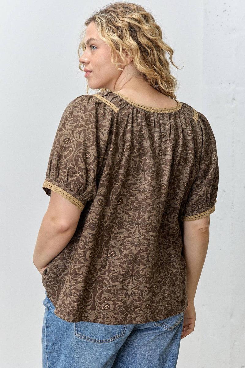 Textured Blouse with Crochet Accent