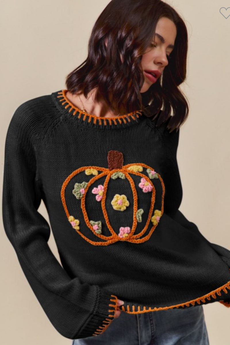 Cozy Crochet/Embroidered Pumpkin Sweater