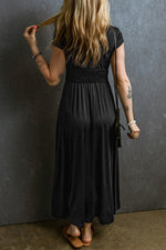 Black Shirred Empire Waist Dress