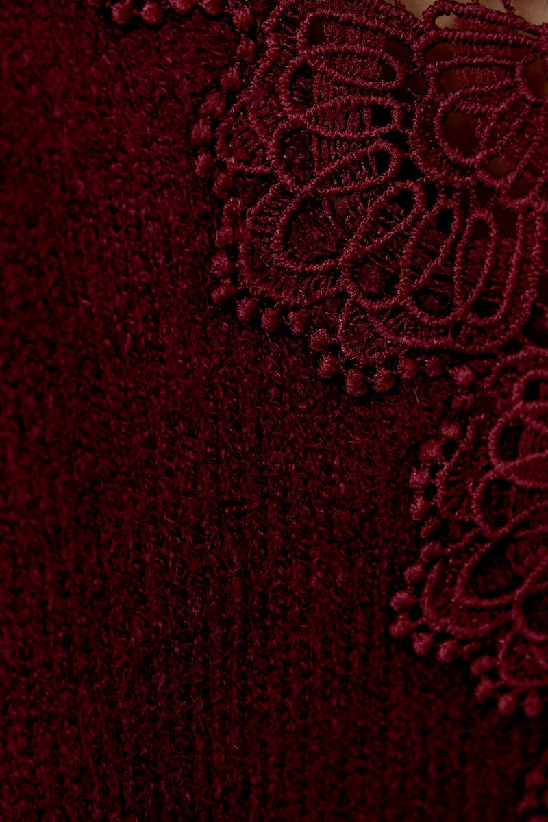 Back Lace Trim Wine Sweater