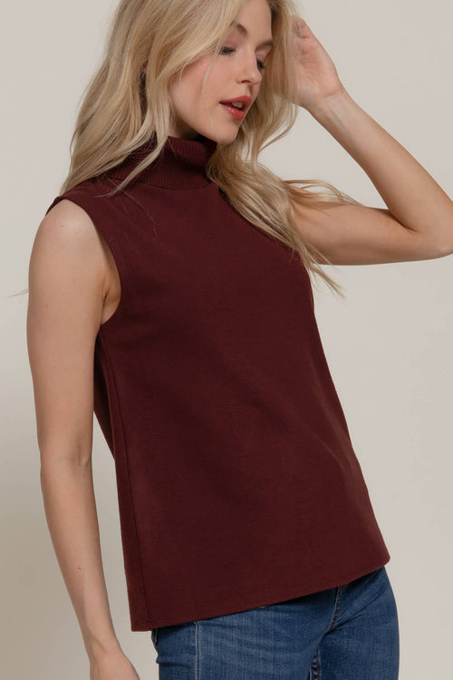 Sleeveless Turtleneck Soft Knit Top