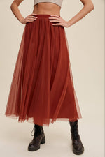 Rust Mesh Tulle Maxi Skirt
