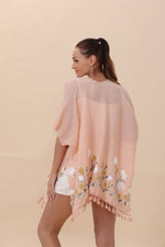 Floral Embroidered Tassel Hem Kimonos in Peach or Ivory