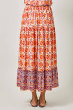 Border Print Tiered Long Skirt