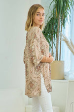 Printed Kimono With Lace Trim
