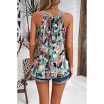 Floral Print Lace Trim Boho Sleeveless Blouse