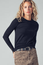Polished Button Cuff Slim Knit Top