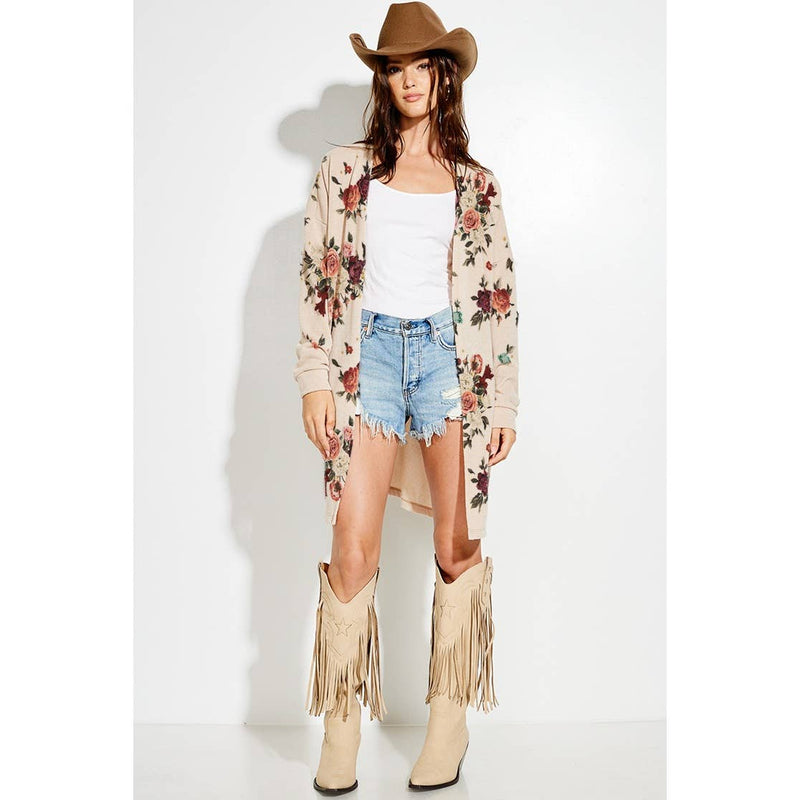 Casual Floral print Knit Cardigan