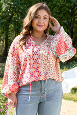 Plus Floral Boho Patchwork Blouse