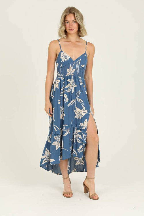 Lace-Up Back Midi Dress in Blue or in Black