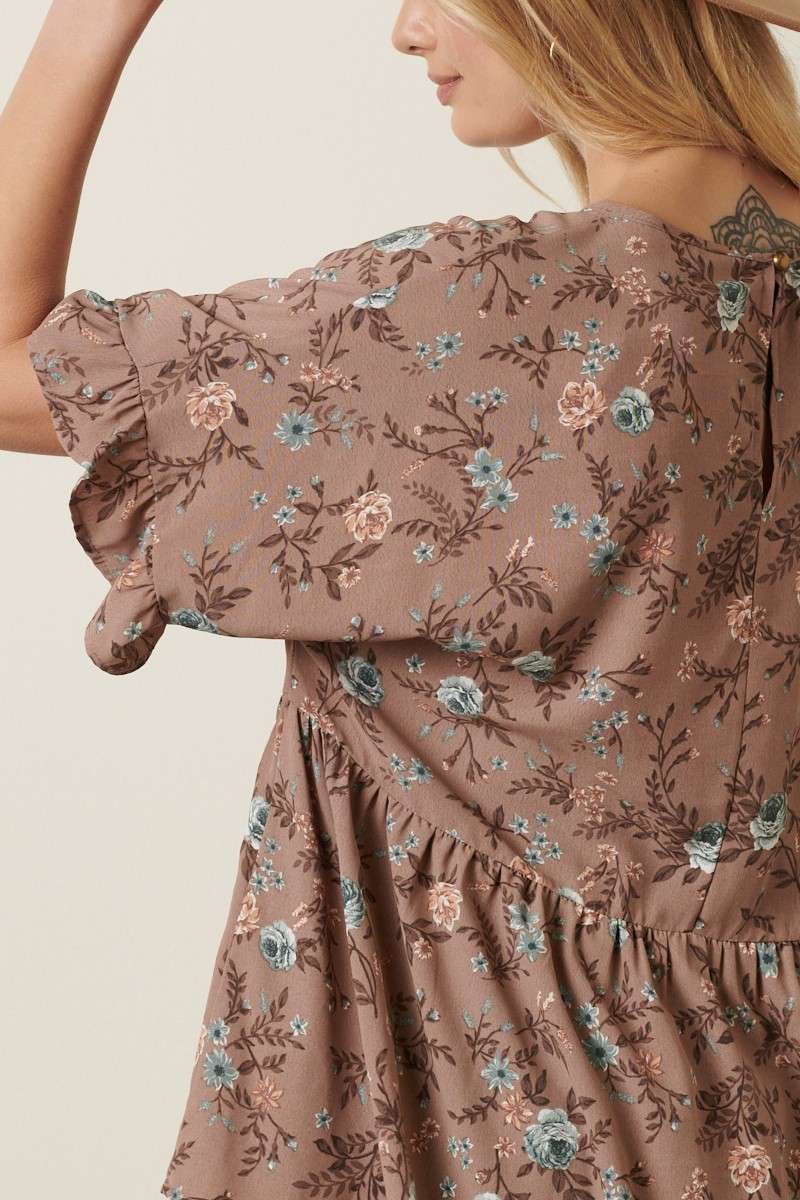 Floral Babydoll Blouse in Cream or Mocha