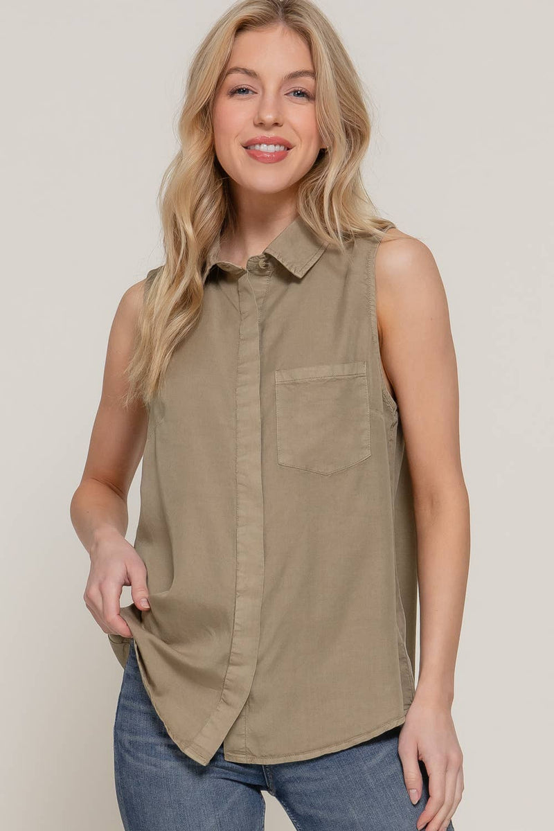 Olive Pocket Tencel Blouse
