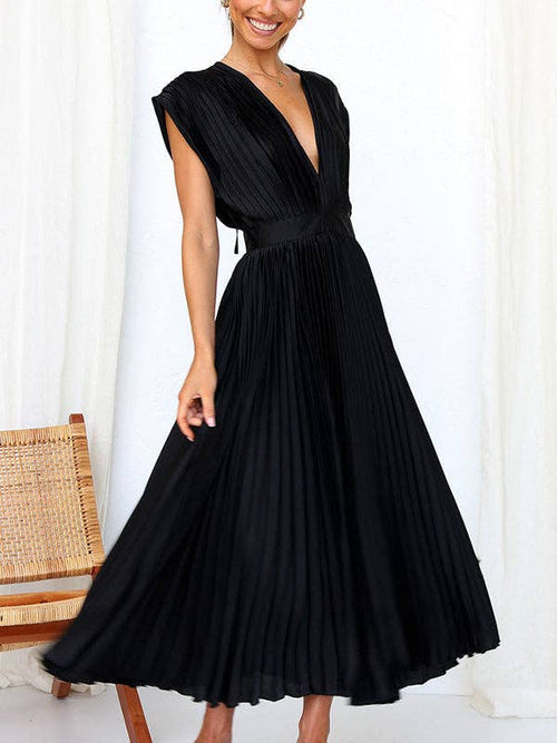 A-Line Loose Pleated Midi Dress