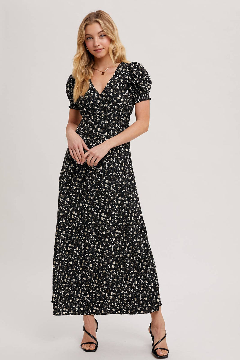 Boho Floral Print V-Neck Maxi Dress