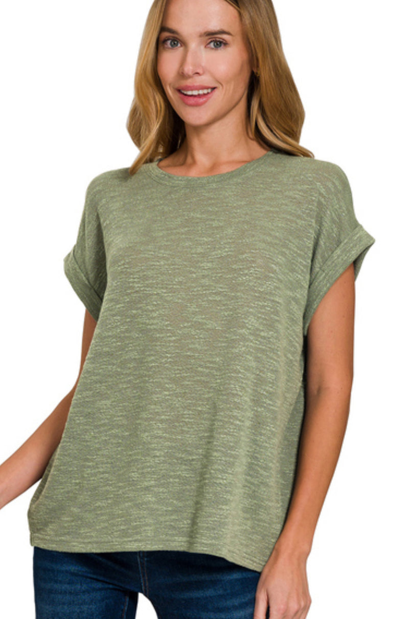 Rolled Sleeve Slub Sweater