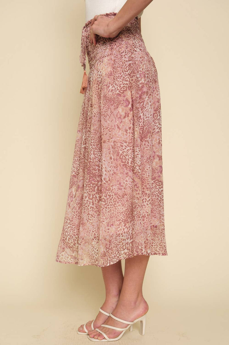 Smocked Animal Print Skirt