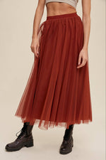 Rust Mesh Tulle Maxi Skirt