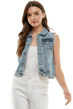 Ladies Distressed  Denim Vest