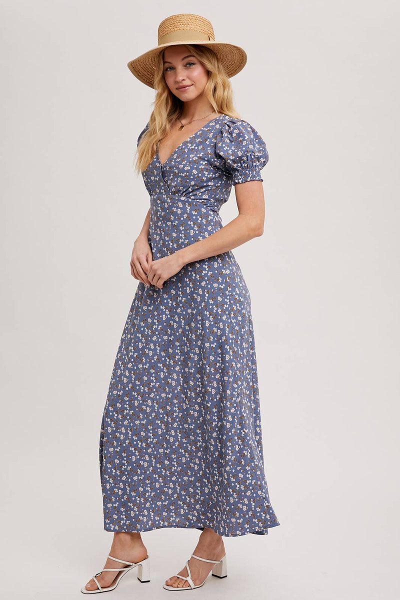 Boho Floral Print V-Neck Maxi Dress