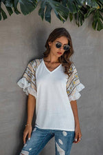 Deco Ruffle Sleeve V-Neck Top
