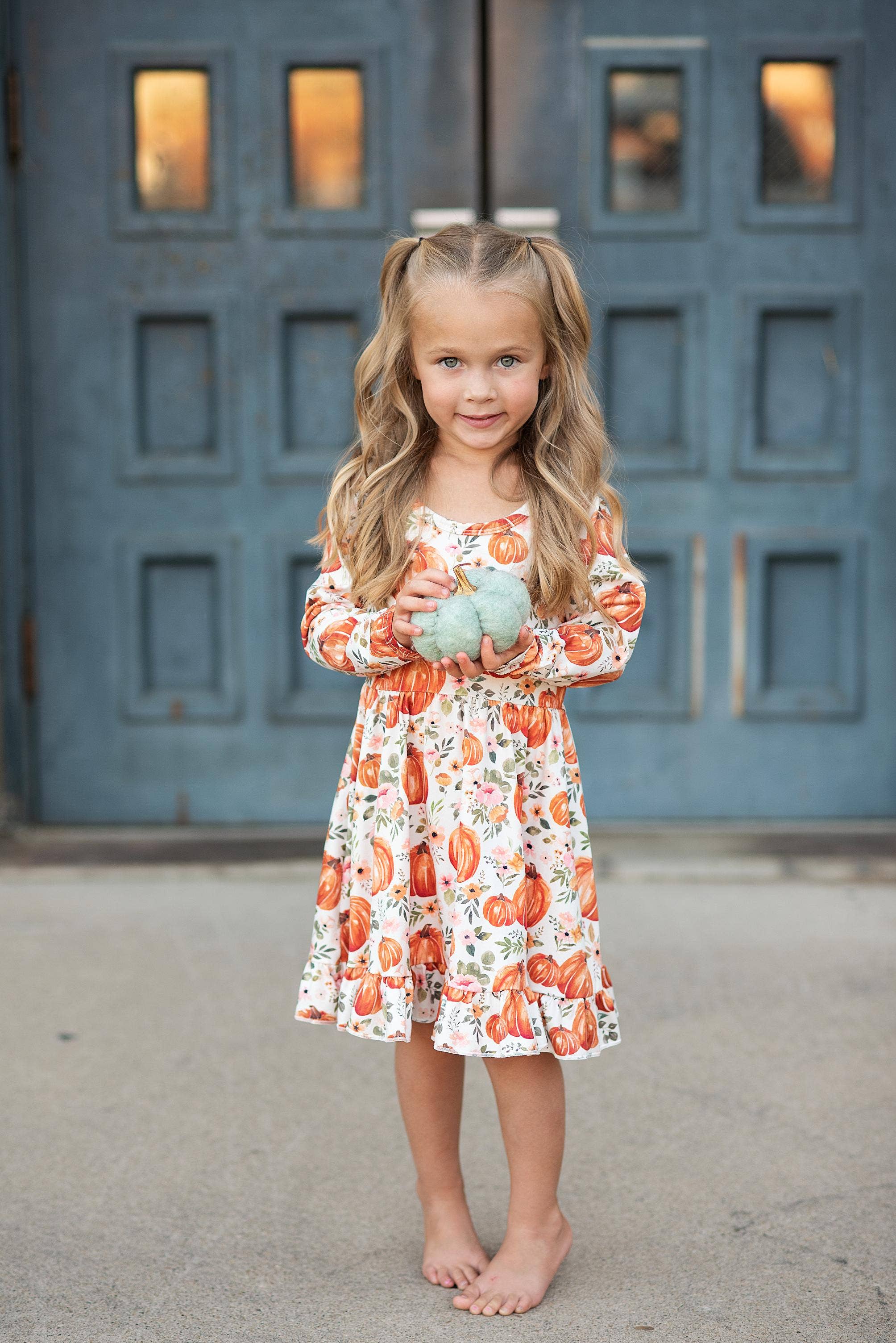 Kids Pumpkin & Floral Print Long Sleeve Fall Twirl Dress – #SmallTownGirl Boutique