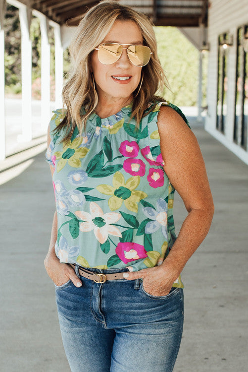 Floral Ruffle Trim Blouse