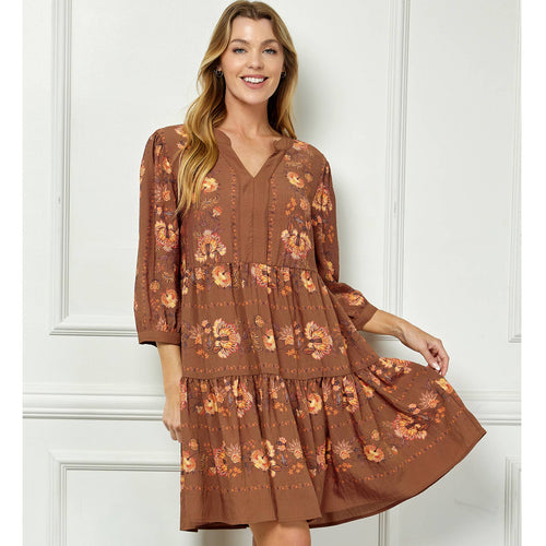 Rust Floral Shift Dress