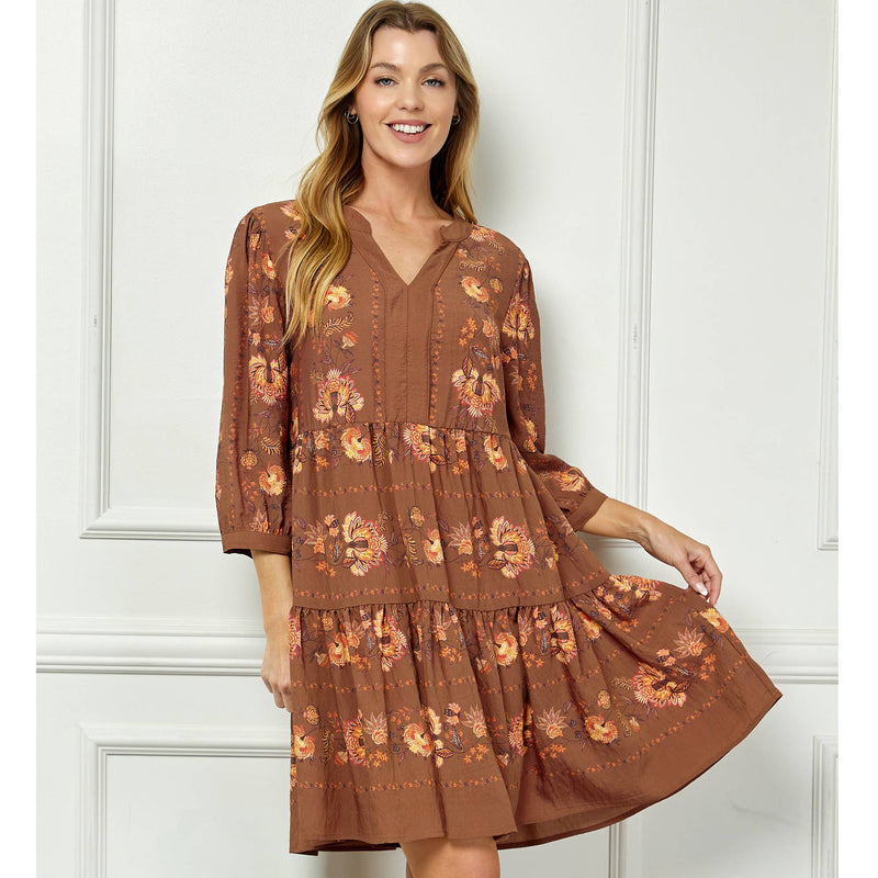 Rust Floral Shift Dress